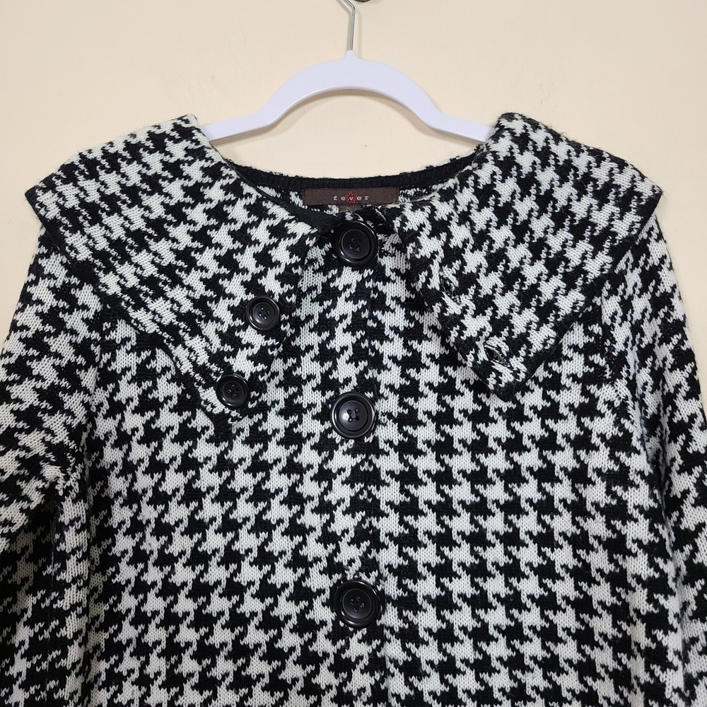 Houndstooth Knit Button Front L Coatigan Black White Classy Lux Preppy Academia - Picture 4 of 8